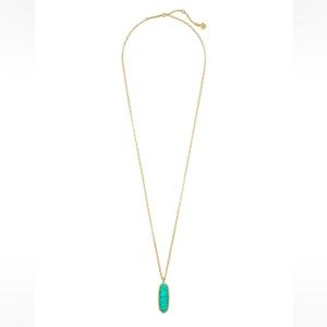 Kendra Scott Layla Long In Bronze Veined Teal Magnesite Gold Pendant Necklace